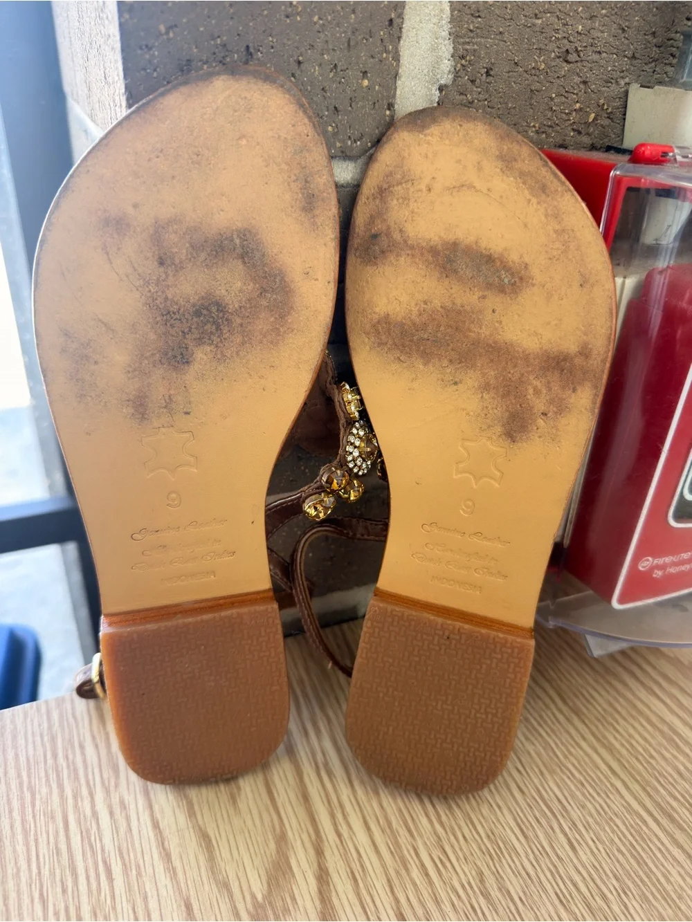 Pasha & Jo Taupe Jeweled Thong Sandals with Amber Crystals - Picture 5 of 6